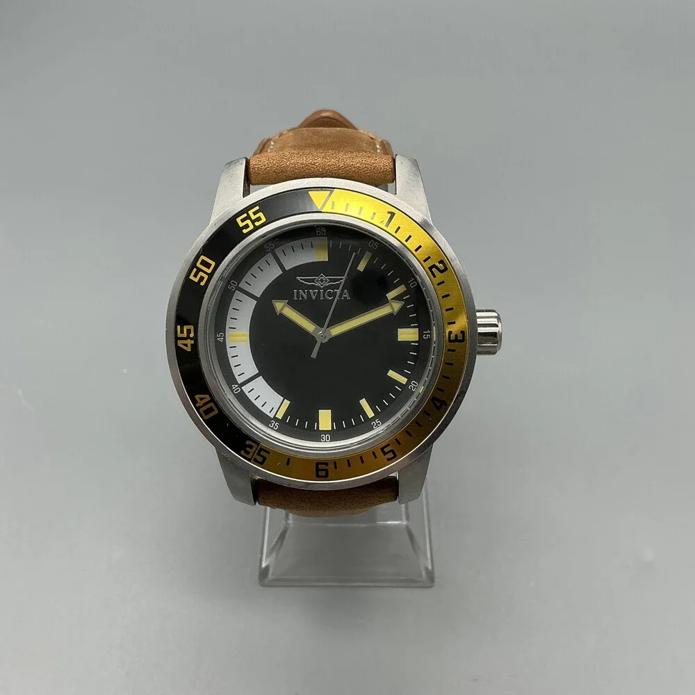 Invicta Specialty Mens Watch 45mm Black Dial Brown Leather 12846 New Battery